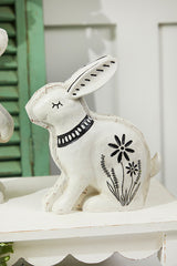 8" - 10" White With Black Bunny Resin Figure - Set of 2