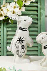 8" - 10" White With Black Bunny Resin Figure - Set of 2