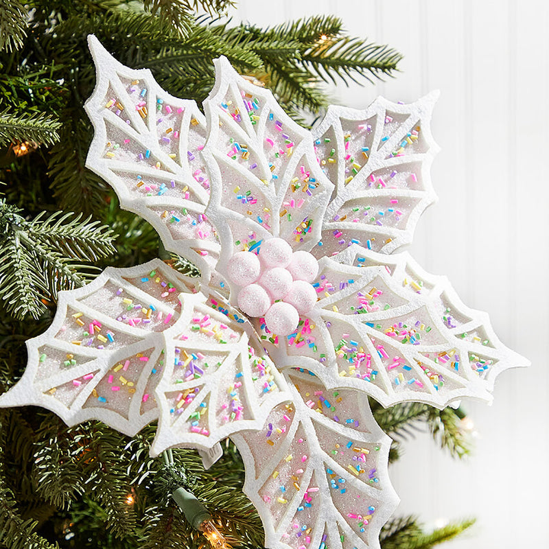 22" White Confetti Poinsettia Stem – Whimsical Glitter Holiday Floral Accent