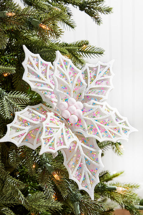 22" White Confetti Poinsettia Stem