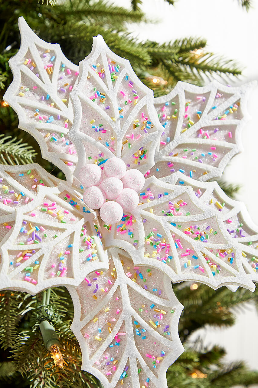 22" White Confetti Poinsettia Stem