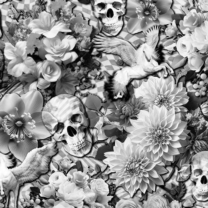 Printed Spandex Flower Skulls & Pegasus