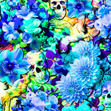 Printed Spandex Flower Skulls & Pegasus