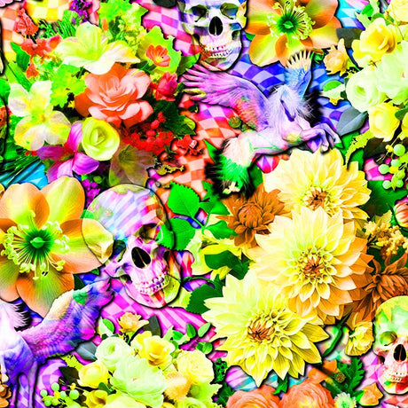 Printed Spandex Flower Skulls & Pegasus