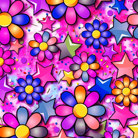Printed Spandex Flower Stars Fabric