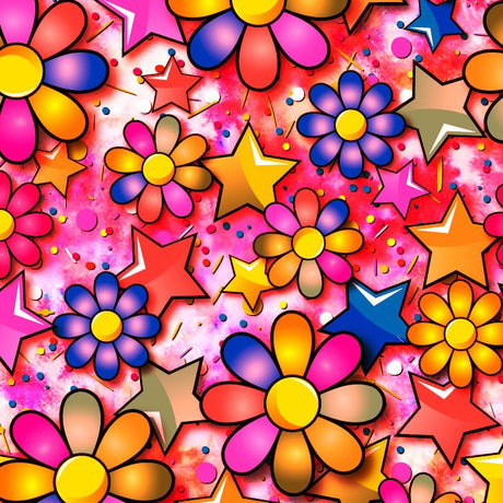 Printed Spandex Flower Stars Fabric