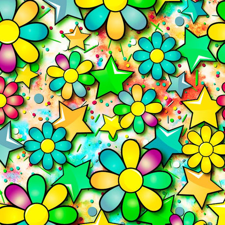 Printed Spandex Flower Stars Fabric