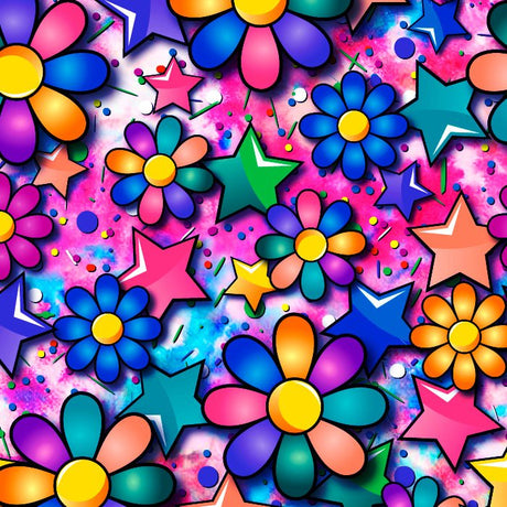 Printed Spandex Flower Stars Fabric