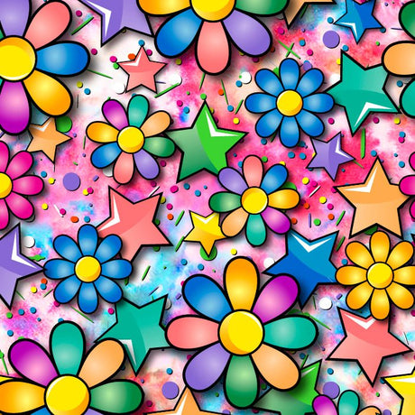 Printed Spandex Flower Stars Fabric