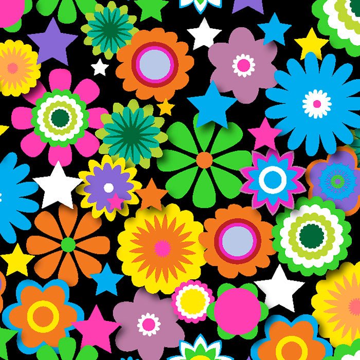 Printed Spandex Flower Stars Floral Star Pattern