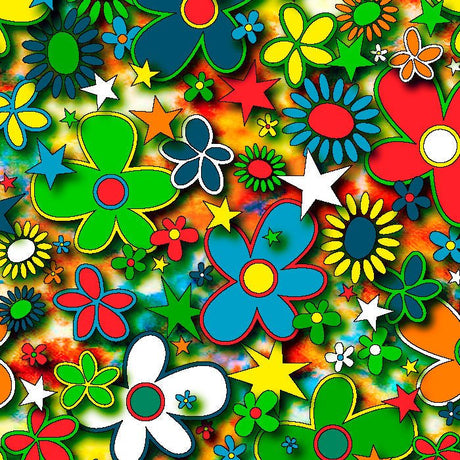 Printed Spandex Flower Stars Floral Star Pattern