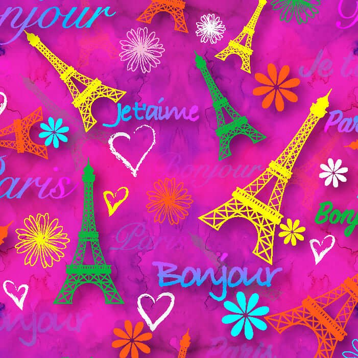Printed Spandex Eiffel Tower Paris Theme