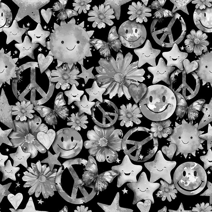 Printed Spandex Watercolor Peace Flowers