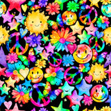 Printed Spandex Watercolor Peace Flowers