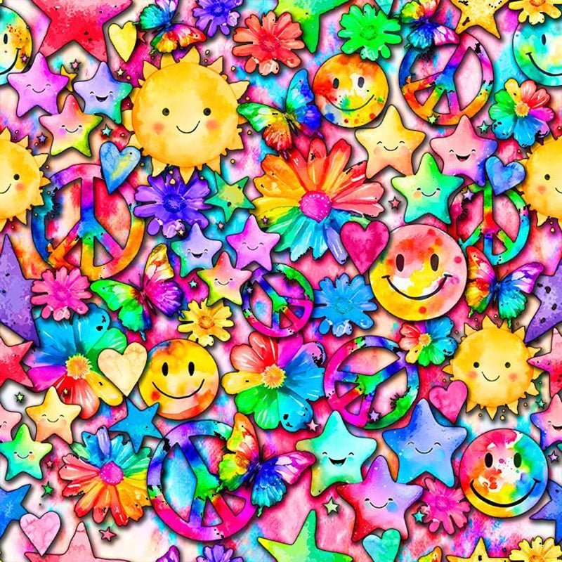 Printed Spandex Watercolor Peace Flowers