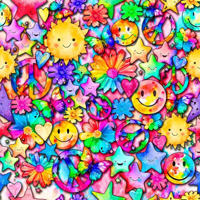 Printed Spandex Watercolor Peace Flowers
