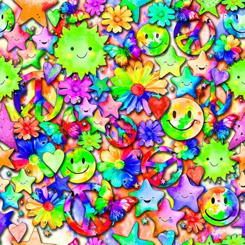 Printed Spandex Watercolor Peace Flowers