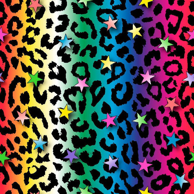 Printed Spandex Rainbow Leopard Fabric