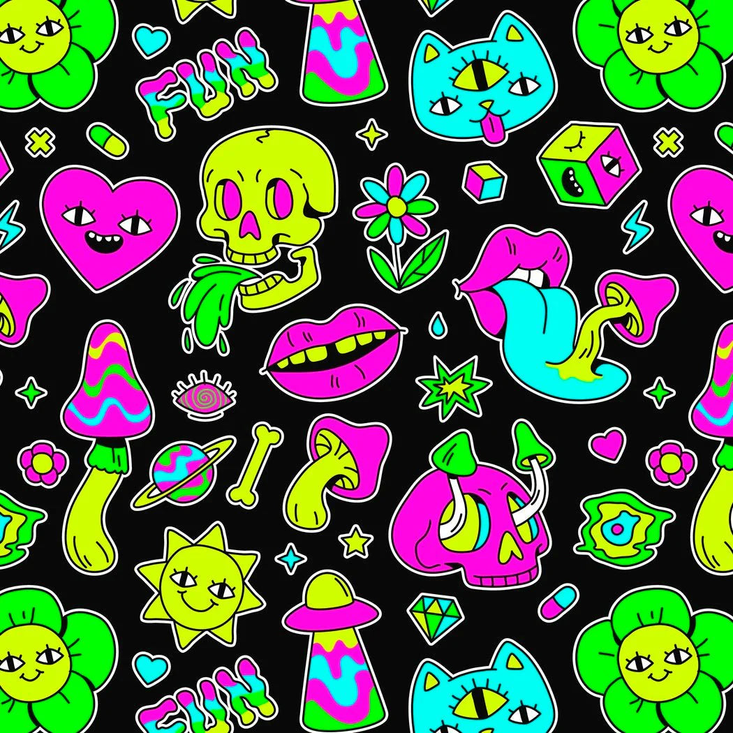 Printed Spandex Neon Icons Fabric