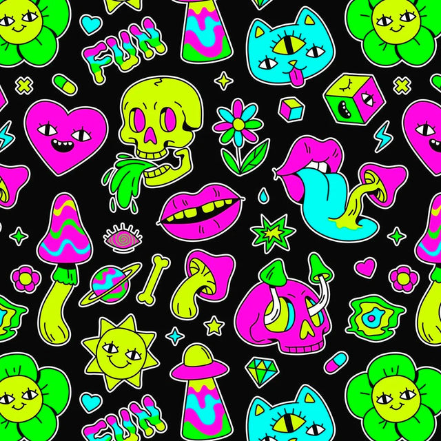Printed Spandex Neon Icons Fabric