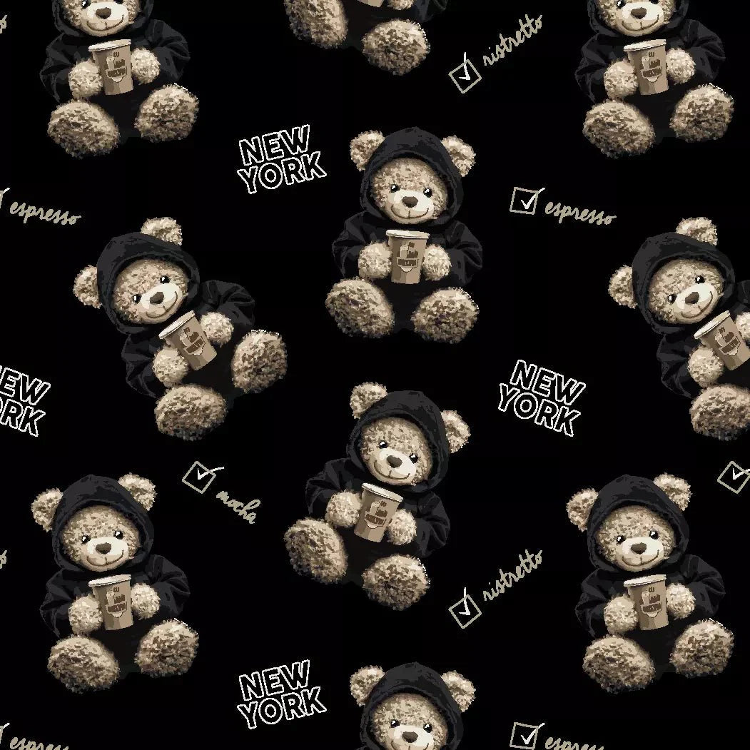 Printed Spandex Coffee Bears Novelty Stretch Fabric