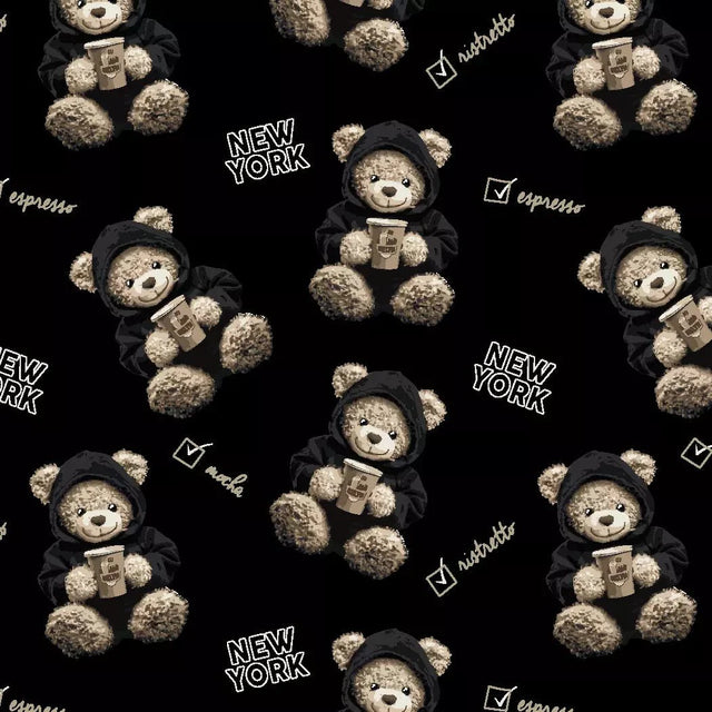 Printed Spandex Coffee Bears Novelty Stretch Fabric