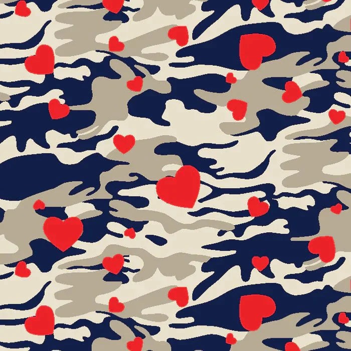 Printed Spandex Camo Hearts Fabric