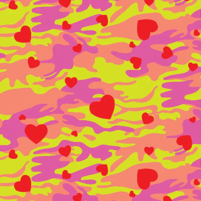 Printed Spandex Camo Hearts Fabric