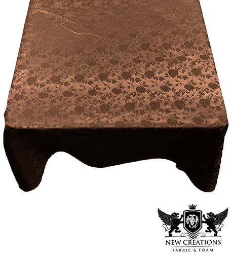 Square Tablecloth Roses Jacquard Satin Fabric - Floral Rose Pattern, 54" X 54" (1 Piece)
