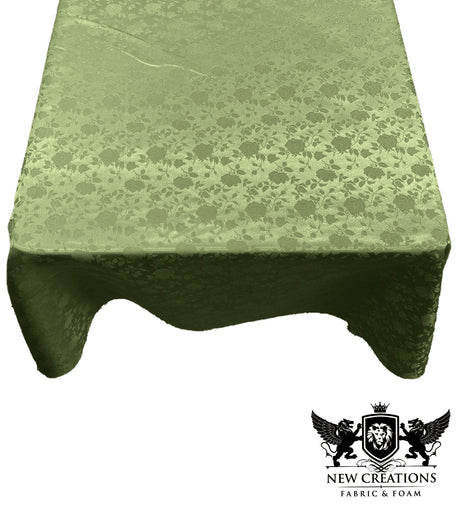 Square Tablecloth Roses Jacquard Satin Fabric - Floral Rose Pattern, 54" X 54" (1 Piece)