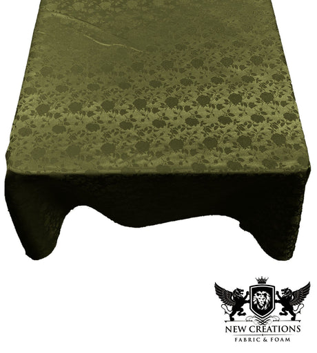 Square Tablecloth Roses Jacquard Satin Fabric - Floral Rose Pattern, 54" X 54" (1 Piece)
