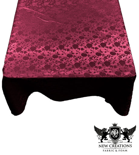 Square Tablecloth Roses Jacquard Satin Fabric - Floral Rose Jacquard, 58" X 58" (1 Piece)