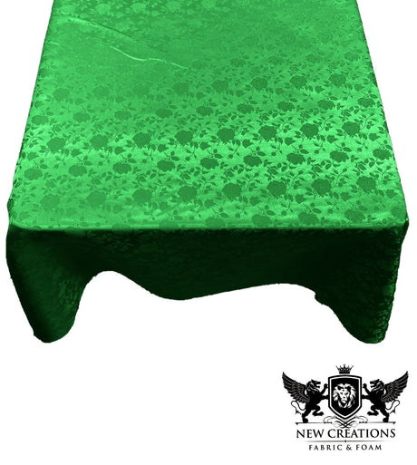 Square Tablecloth Roses Jacquard Satin Fabric - Floral Rose Jacquard, 58" X 58" (1 Piece)