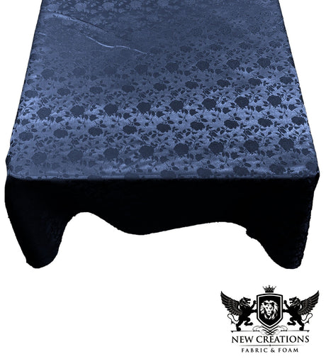 Square Tablecloth Roses Jacquard Satin Fabric - Floral Rose Jacquard, 58" X 58" (1 Piece)