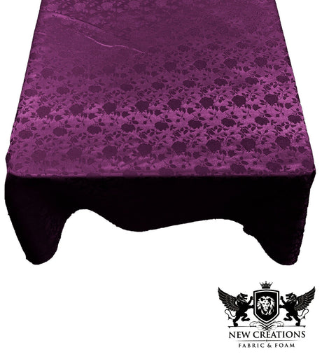 Square Tablecloth Roses Jacquard Satin Fabric - Floral Rose Jacquard, 58" X 58" (1 Piece)