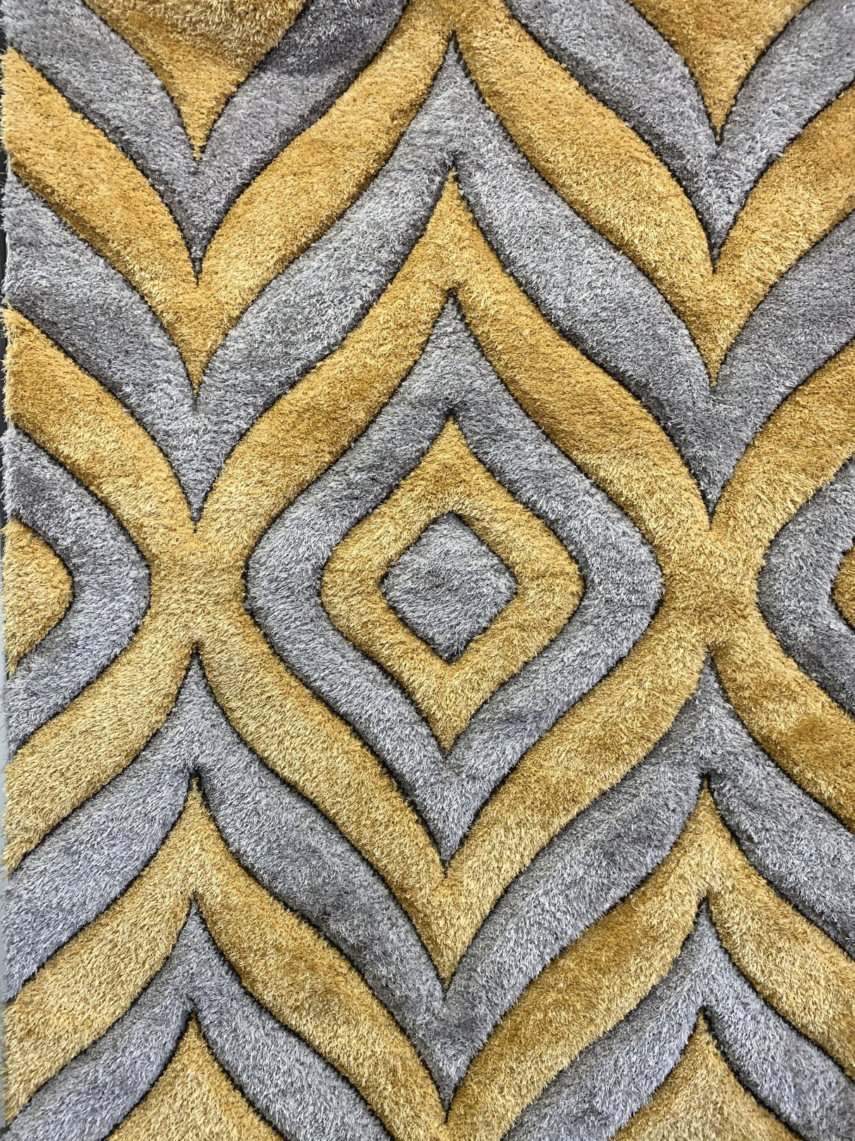 SR-721 Polyester Fabric - Plush Fluffy Shine 3D Geometric Design, Red/Silver/Yellow, 2' X 3", 5' 3" X 7' 5", 7' 6" X 10' 3" (1 Rug)