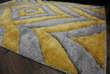 SR-721 Polyester Fabric - Plush Fluffy Shine 3D Geometric Design, Red/Silver/Yellow, 2' X 3", 5' 3" X 7' 5", 7' 6" X 10' 3" (1 Rug)