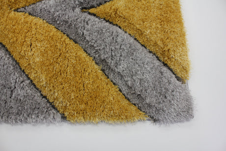 SR-721 Polyester Fabric - Plush Fluffy Shine 3D Geometric Design, Red/Silver/Yellow, 2' X 3", 5' 3" X 7' 5", 7' 6" X 10' 3" (1 Rug)