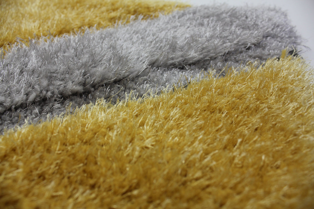 SR-721 Polyester Fabric - Plush Fluffy Shine 3D Geometric Design, Red/Silver/Yellow, 2' X 3", 5' 3" X 7' 5", 7' 6" X 10' 3" (1 Rug)