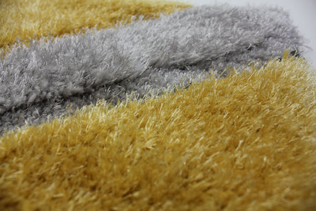 SR-721 Polyester Fabric - Plush Fluffy Shine 3D Geometric Design, Red/Silver/Yellow, 2' X 3", 5' 3" X 7' 5", 7' 6" X 10' 3" (1 Rug)