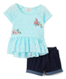 Lace Shirt Set Cotton Fabric - Floral Lace, Aqua, Lime, Pink, Sizes 2-4 (1 Set)