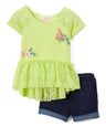 Lace Shirt Set Cotton Fabric - Floral Lace, Aqua, Lime, Pink, Sizes 2-4 (1 Set)