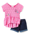 Lace Shirt Set Cotton Fabric - Floral Lace, Aqua, Lime, Pink, Sizes 2-4 (1 Set)