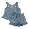 Girls Gingham Short Sets Cotton Fabric - Embroidered Gingham, Lime, Red, Black, Pink, Purple, Blue, Sizes 5-8 (1 Set)