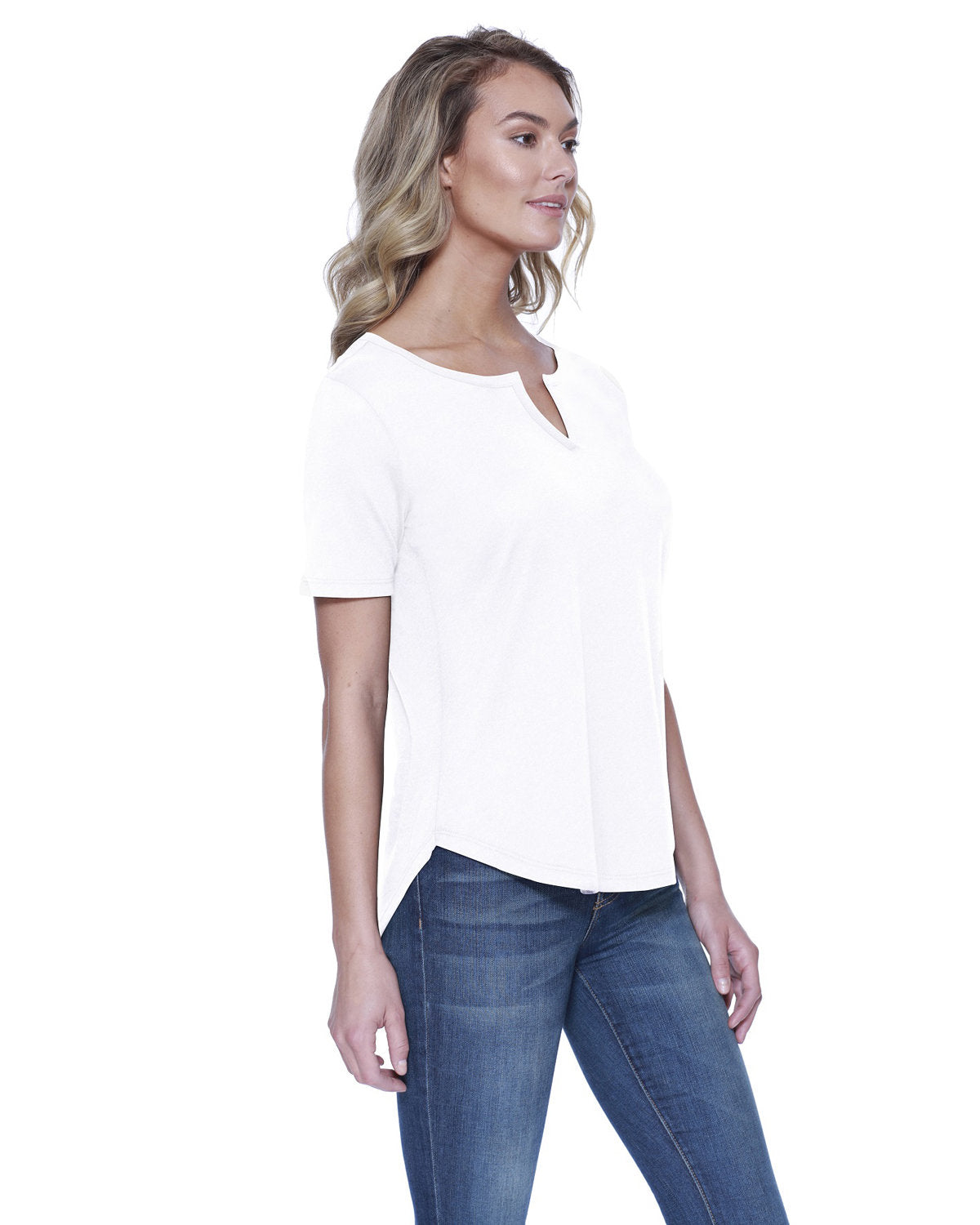 Ladies' CVC Slit V-Neck T-Shirt