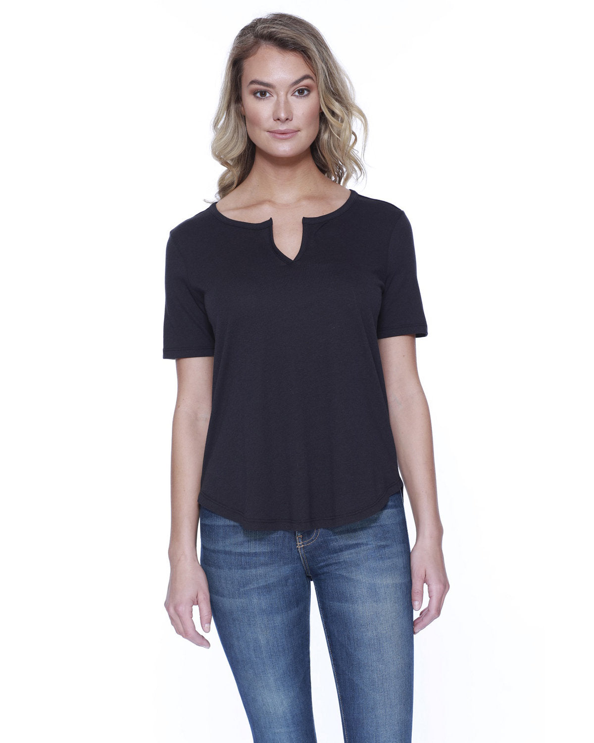 Ladies' CVC Slit V-Neck T-Shirt