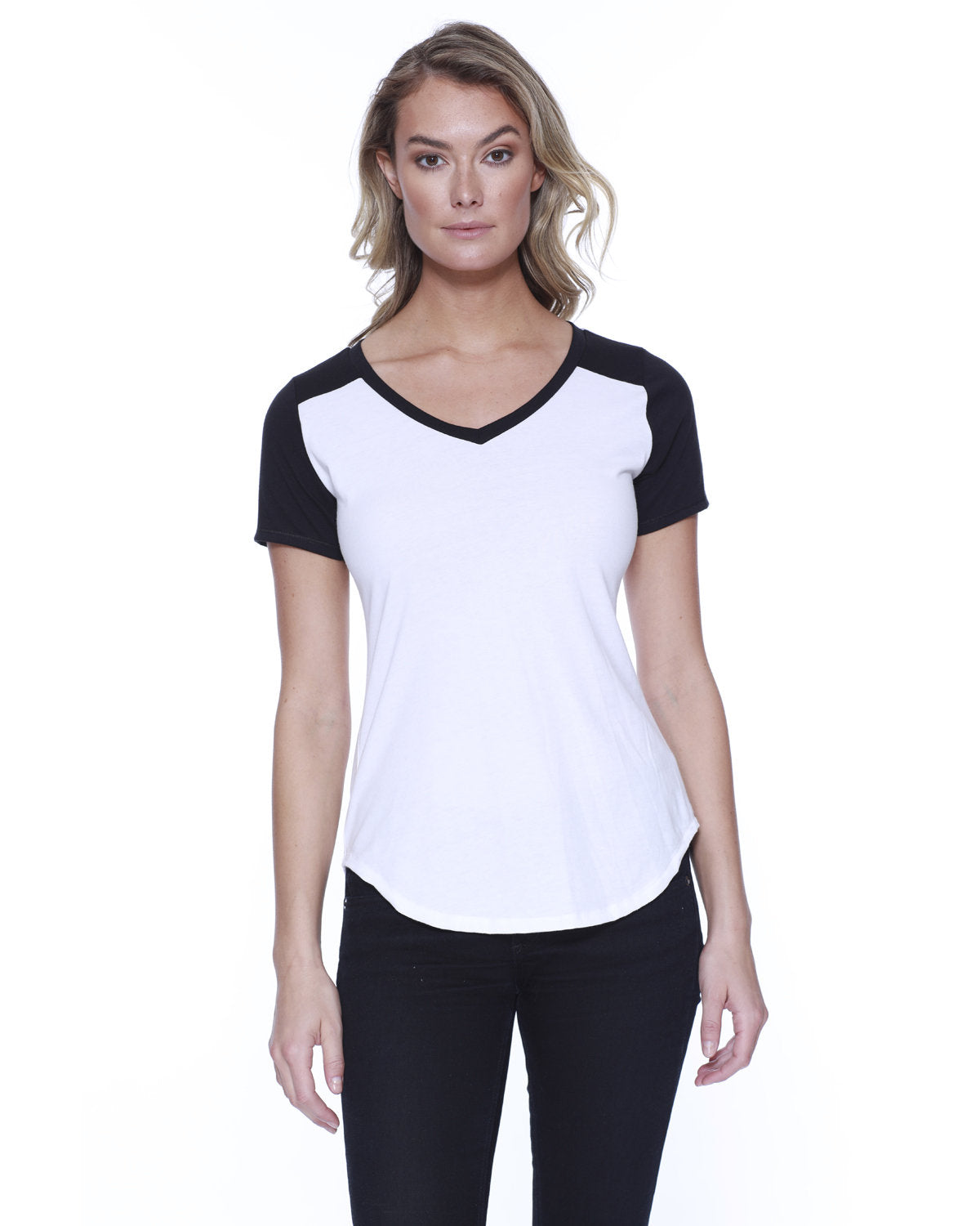 Ladies' CVC Varsity V-Neck T-Shirt