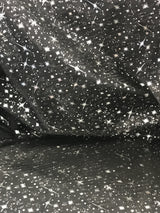 Black/Silver Stars Polyester Fabric - Metallic Silver Foil Star Stamped Sheer Organza, Black/Silver, 58/60" Width