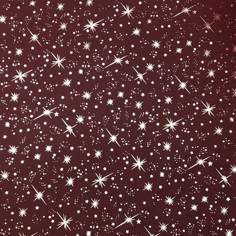 Red/Silver Stars Organza Polyester Fabric - Metallic Silver Foil Star Print, Sheer, 58/60" Width (1 Yard)