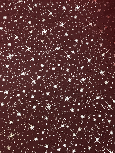 Red/Silver Stars Organza Polyester Fabric - Metallic Silver Foil Star Print, Sheer, 58/60" Width (1 Yard)
